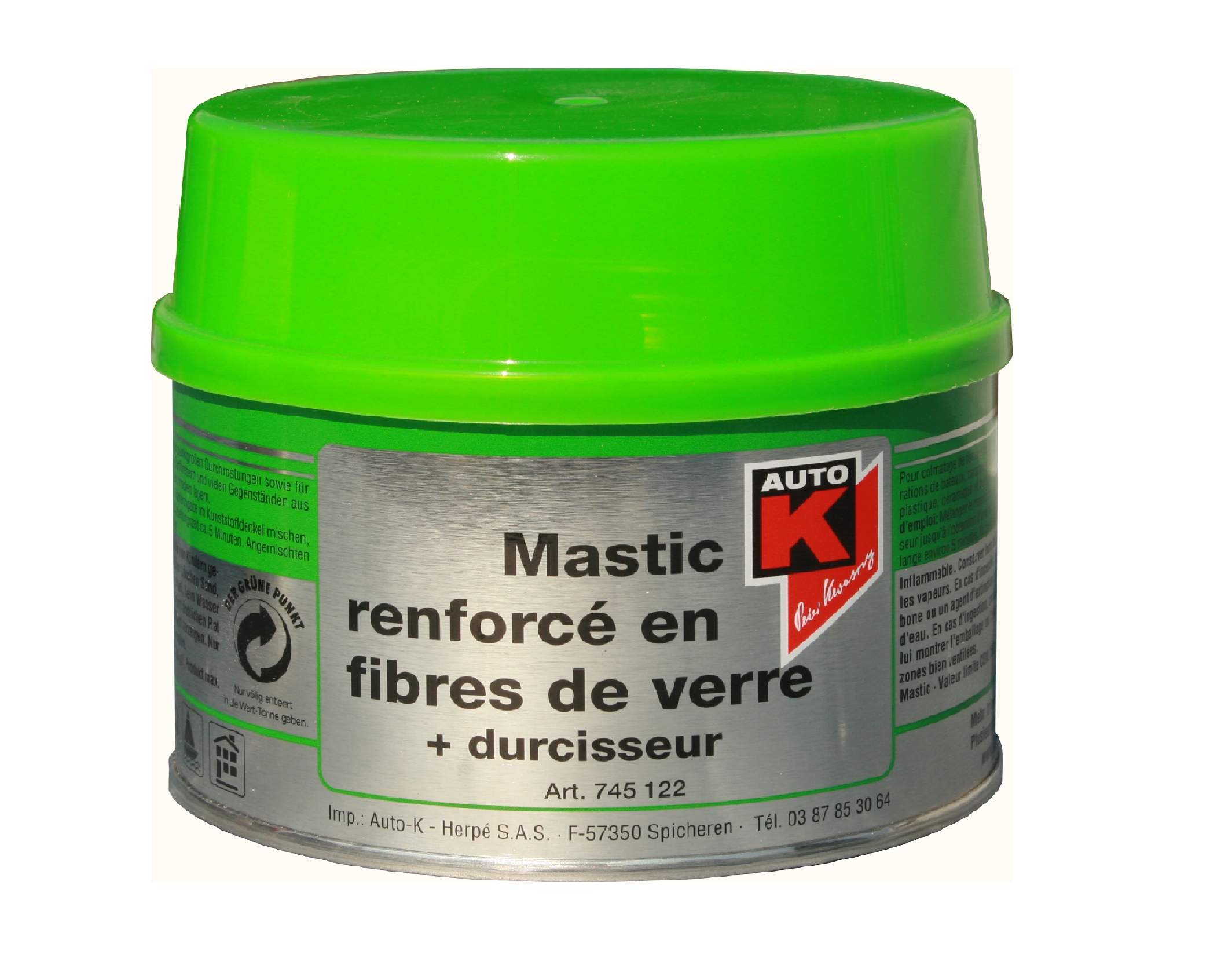 MASTIC RENFORCÉ FIBRES VERRE + Durcisseur 500g - AUTO-K 745122
