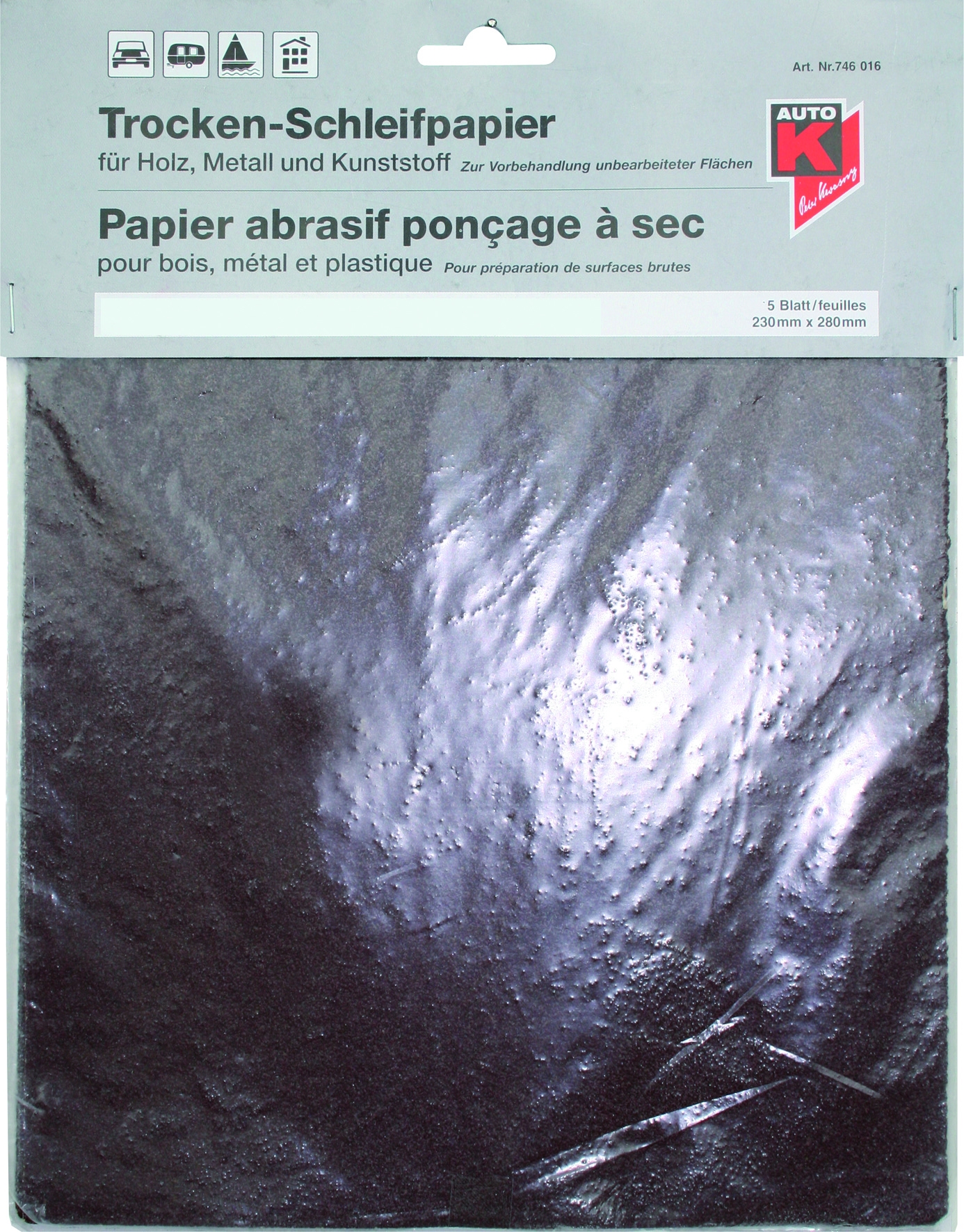 PAPIER ABRASIF A SEC 230 x 280 (Grains P40 - P60 - P80 - P120 - P180 - Assortiment) - Auto-K